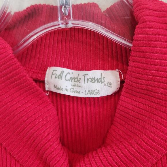 Full Circle Trends Ribbed Long Sleeve Cropped Top Ruched Tie Front Red Size L - Picture 7 of 9